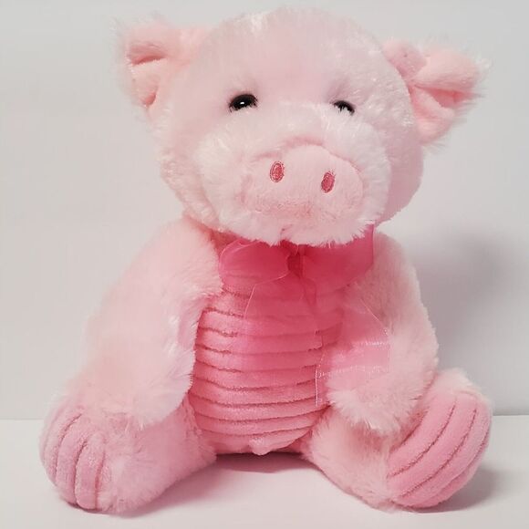 Dan Dee Pink Pig Stuffed w/Bow Plush Animal Pig Ribbed Curly Tail Super Soft Fur - Picture 2 of 14